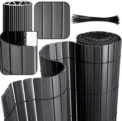 Produktbild von PVC-Privatwand 0,8x5m, W-Form, Antraciet, Gartenzaun & Balkonwand, Wind- und Wetterfest, UV-beständig