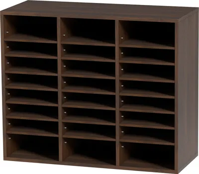 Produktbild von SucceBuy Literatur-Organizer mit 24 Fächern, verstellbarer Briefkastensortierer aus Holz, 73,7 x 30,5 x 62,1 cm, für Büro, Zuhause, Klassenzimmer, Poststellenorganisation, EPA-, braun