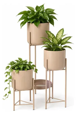 Produktbild von Pflanzregal / Pflanztopferhohung - beige/sand - Metall - 60 cm - 3 Ebenen Blumentopfe