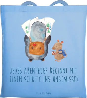 Produktbild von Mr. & Mrs. Panda Schultasche Ungewissheit akzeptieren - Sky Blue - Geschenk, Jutebeutel, Tote Bag, Laptoptasche, Lebensfreude, Vertrauem, Baumwollbeutel, Freude, Trost