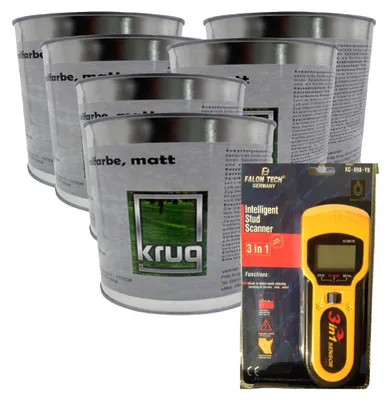 Set 6 x Krug Antischimmelfarbe Matt 0,75 Liter + 1 x Falon Tech Leitungsfinder (Kabelsuchgerät)
