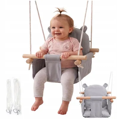 Produktbild von Babyschaukel Holz mit Sicherheitsgurt | Kübel-Kleinkindschaukel bis 30 kg, ab 6 Monaten | für drinnen und draußen