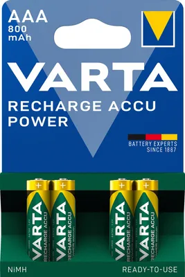 Produktbild von VARTA Batterien AAA, wiederaufladbar, 4 Stück, Recharge Accu ,800 mAh Ni-MH, sofort einsatzbereit, geeignet für schnurlose Telefone