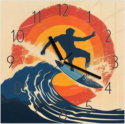 Produktbild von Wanduhr aus Glas mit Motiv Surferwelle- 30 x 30 cm - inkl. Aufhängesystem