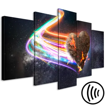 Produktbild von Akustikbild Abstrakt 200x100 cm Bilder Akustikschaum Hochleistungsschallabsorber Schallschutz Leinwand 5 tlg Wandbild Raumakustik Schalldämmung Erde Kosmos Meteorit n-A-1027-b-n