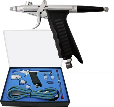 Produktbild von Wiltec Airbrush Pistole Set Typ 116AK mit Double Action Funktion, Nadel und Düse Ø 0,2-0,5 mm, 3 Farbbecher, Adapter für Modellbau, Nailart usw.
