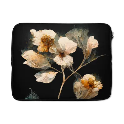 Produktbild von MuchoWow® Laptop Hülle 17 Zoll Laptoptasche Blumen - Schwarz - Pflanzen - Vintage - Zipper - Schutzabdeckung