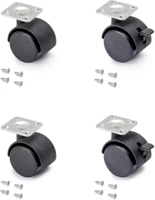 Image de Lot de roulettes pivotantes noires avec 4 roulements à billes de 40 mm