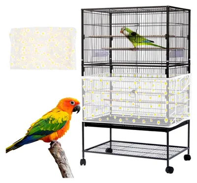 Produktbild von Verstellbare Vogelkäfigabdeckung, Extra großer Samenfänger für Vogelkäfige, Kordelzug-Vogelfutternetz für Kleintiere, Abdeckung für runde und quadratische Käfige