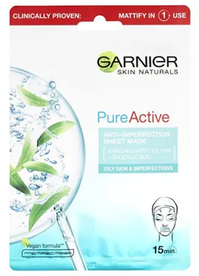Image de Garnier Skin Naturals Masque en tissu purifiant Pure Active pour les peaux grasses et imparfaites 23g