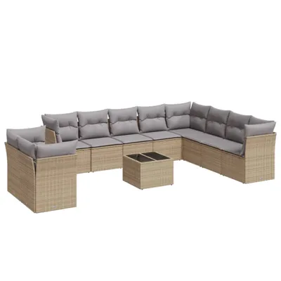 Produktbild von vidaXL 11-tlg. Garten-Sofagarnitur mit Kissen Beige Poly Rattan