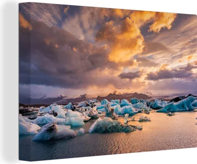 Obrázek produktu pro OneMillionCanvasses® Malba na plátně Nástěnná malba na plátně - Ledovce a západ slunce u jezera Jökulsárlón - 150x100cm