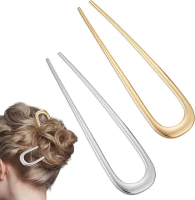 Immagine prodotto di set di 2 forcine per capelli a forma di U in metallo da 14 cm per signore e ragazze, oro e argento