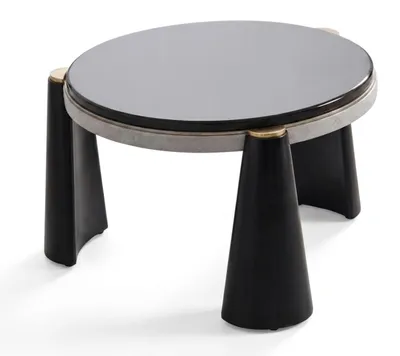 Produktbild von Couchtische Set Schwarz Glas Edelstahl Rund Modern Goldrand Wohnzimmer