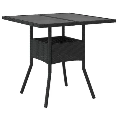 Image de vidaXL Table de jardin avec plateau en verre noir 80x80x75 cm Poly rotin