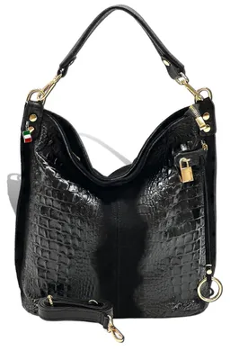 Produktbild von Florence Leder Tasche Damen Beuteltasche Shopper schwarz 41x14x33cm inklusive Italien Flagge D2OTF162S