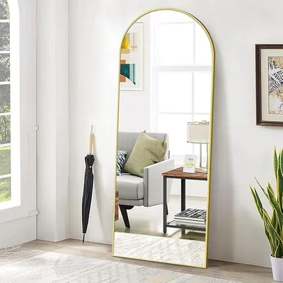 Produktbild von Bogenspiegel 52 x 161 cm, Ganzkörperspiegel Gold | Gewölbter Standspiegel in voller Länge, zum Anlehnen oder Aufhängen, als Ankleide- und Wohnzimmerspiegel
