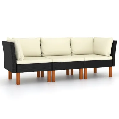 Produktbild von 3-Sitzer-Gartensofa mit Kissen Schwarz Poly Rattan