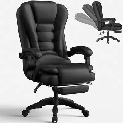 Produktbild von Ergonomischer Chefsessel Schwarz aus Kunstleder, Bürostuhl mit Höhenverstellung, Rückenlehne 90°-135° Verstellbar, Drehstuhl Bis 150 kg