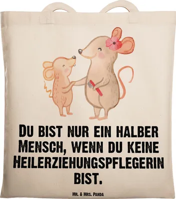 Produktbild von Mr. & Mrs. Panda Jutebeutel Heilerziehungspflegerin Herz - Transparent - Geschenk, Witzig, Lustig, Tasche, Ausbildung, Jutetasche, Spruch, Shopping, Tote Bag