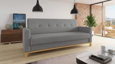 Produktbild von Sofa Wood mit Schlaffunktion - Schlafsofa mit Bettkasten, Bettsofa, Massivholz, Polstersofa mit Holzfüße (Grau (Twist 21))