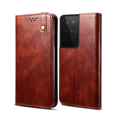 Immagine prodotto di Custodia per Samsung Galaxy S21 Ultra 5G, custodia in pelle flip wallet con funzione stand rosso