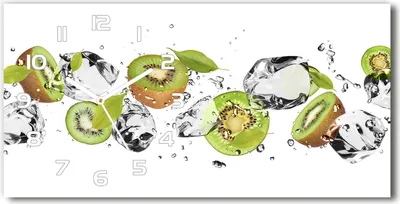 Produktbild von Wanduhr aus Glas – 60x30 cm - Glasbild - Glasuhr - Gehärtetes Glas - weisse-zeiger - Kiwi und Wasser