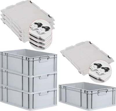 Produktbild von SuperSparSet 4x Eurobox NextGen Economy mit Scharnierdeckel und schwarzen Schiebeschnappverschlüssen | Griffe geschlossen | HxBxT 22x40x60cm | 44 Liter | Eurobehälter, Transportbox, Transportbehälter, Stapelbehälter