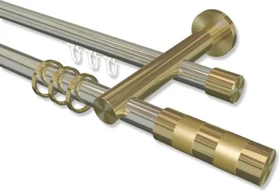 Produktbild von Interdeco Rundrohr-Innenlaufstange, Gardinenstange (Kombination) Edelstahl-Optik / Messing-Optik Modell Platon Mavell, 20 mm Ø 2-läufig, 200 cm