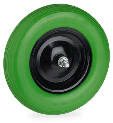 Image de Roue de brouette Relaxdays 4.80 4.00-8, caoutchouc plein, jante en acier, avec axe, roue de secours pour brouette, anti-crevaison, vert/noir