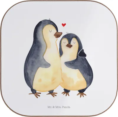 Produktbild von Mr. & Mrs. Panda grill untersetzer Pinguin umarmen - Weiß - Geschenk, Liebe, Coaster, Verknallt, gläseruntersetzer, Hochzeitstag, Hochzeit, Hochzeitsgeschenk, für Gläser