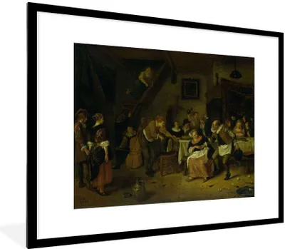 Produktbild von MuchoWow® Gerahmtes Poster Die Bauernhochzeit - Jan Steen 80x60 cm - Poster mit Schwarzem Bilderrahmen Wandposter Rahmen Foto Bilder - Schlafzimmer-Dekorationen - Fotoposter