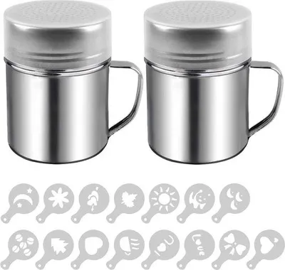 Obrázek produktu pro Dvě nádobky na cukr a sůl, nádobka na pepř a bylinky, 16 šablon na kávu, 2 kusy