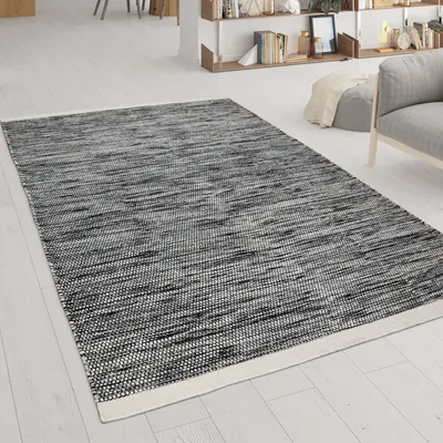 Image de Tapis de salon en laine et coton, tissé à la main, brun et blanc, dimensions 140 x 200 cm