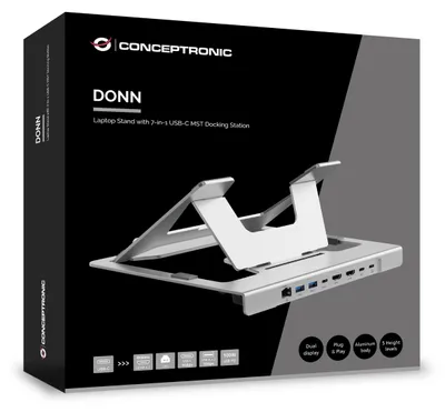 Imagen del producto de Conceptronic DONN35S CONCEPTRONIC Notebook Halterung mit 7-1 Docking Station silb