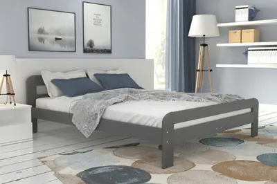 Produktbild von Holzbett Bett Doppel graphit Lattenrost Bettgestell MDF Matratze Kaltschaum, Matratze:ohne Matratze, model:160x200 cm