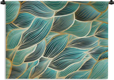 Produktbild von MuchoWow® Wandteppich Wandbehang Muster - Gold - Abstrakt - Welle 150x112 cm Tapisserie Dekoration Wandtuch - Wanddecke - Wandteppiche