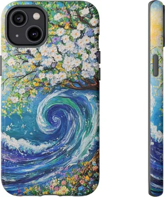Produktbild von Blühender Baum und Wellenmalerei – Hülle Kompatibel mit iPhone 14 Plus