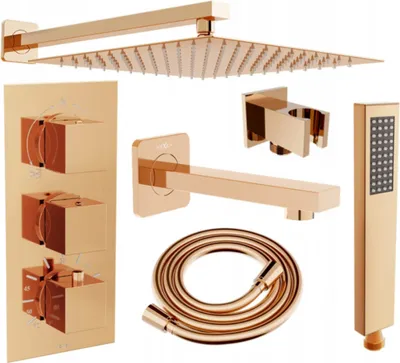 Produktbild von Mexen Cube DR02 Unterputz-Badewannen-/Brausegarnitur mit Regenbrause 25 cm, Rosa Gold - 77503DR0225-60