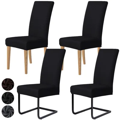 Productafbeelding van Stoelhoesjes, set van 4, jacquard stretch stoelhoesjes, moderne universele stoelhoesjes voor eetkamerstoelen, wasbaar en afneembaar, geschikt voor eetkamers, hotels, banketten, feesten, decoratie, bruiloften, zwart