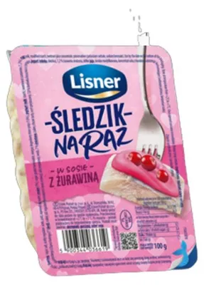 Obrázek produktu pro Śledzik na raz w sosie z żurawiną Lisner 100g