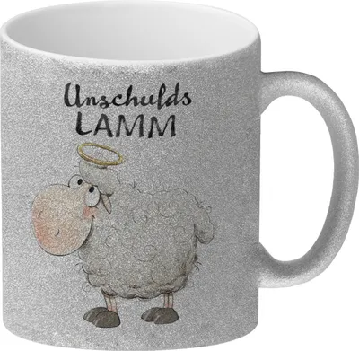 Produktbild von Schaf Glitzer-Kaffeebecher mit Spruch Unschuldslamm