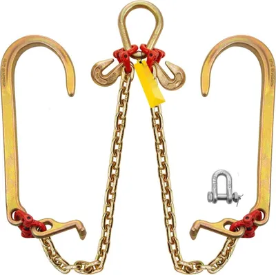Produktbild von 5/16"×2' G80 V-Kettenzaum mit 2 Beinen und 15" großen J-Haken und T-Haken - Robuster G80 V-Kettenzaum mit 2 Beinen und 15'' großen J-Haken und T-Haken