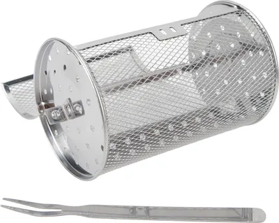 Image de Panier-grill roulant, fourche BBQ en acier inoxydable, grillage métallique, gril cylindrique pour camping, pique-nique, fête, hauteur 18 cm