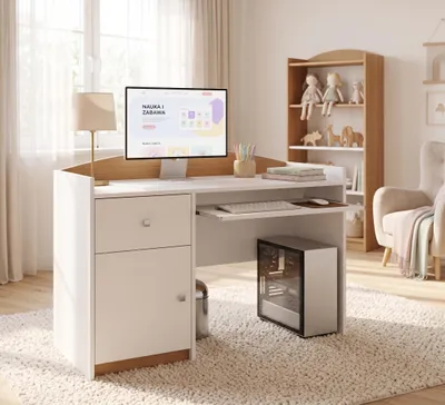 Produktbild von Jugendschreibtisch, Kinderschreibtisch Buche Klassisch | Schreibtisch mit Schublade & Schrank | Kinderzimmer Möbel, KI-generiertes Bild