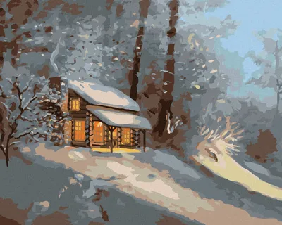 Image de Zuty - Peinture par numéros - CHALET ENNEIGÉ DANS LA FORÊT 2 (D. RUSTY RUST), 40 x 50 cm, toile tendue sur châssis