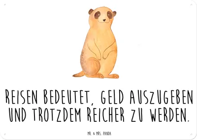 Produktbild von Mr. & Mrs. Panda Wandbild Erdmännchen DIN A3 - Weiß - Geschenk, Afrika, Blechschild, Traveling, Türschild, Spruch, Weltreise, Schild, Reisen, tafel, wandtafel