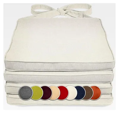 Produktbild von 4er Set Stuhlkissen 40 x 45 x 5 cm | Polsterauflage für Stühle/Rattanstühle | Stuhlauflage mit Befestigungsbändern | Innen/Außen | Ecru