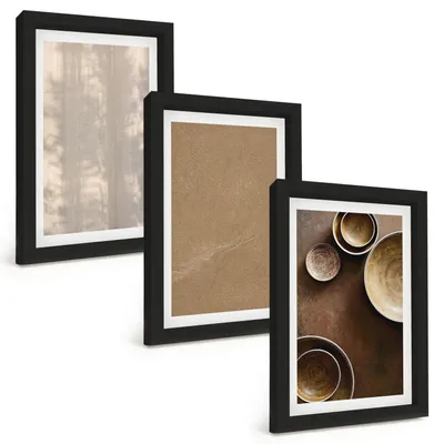 Produktbild von Bilder Set 3-teilig im schwarzen Rahmen – Wandbilder 3 Stück – gerahmte Poster für Wohnzimmer, Schlafzimmer und Flur – 20x30 cm – Minimalistische Texturstrukturen