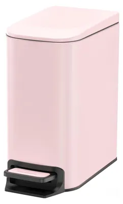 Immagine prodotto di Piccolo cestino da bagno con coperchio, sistema di chiusura ammortizzata, pedale a pressione, capacità 6 litri, acciaio inossidabile, colore rosa